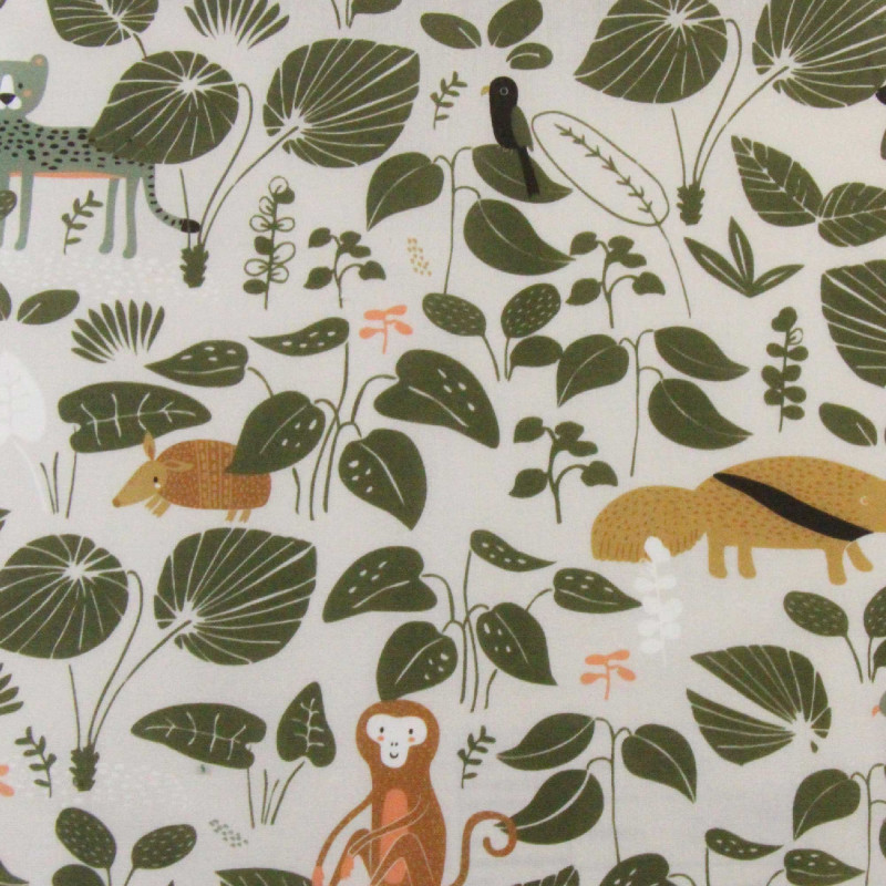 Printed Cotton TATUINE Light Greige / Rosemary